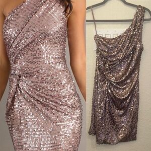 As U Wish Medium Purple Mauve Sequin One Shoulder Mini Cocktail Bodycon Dress
